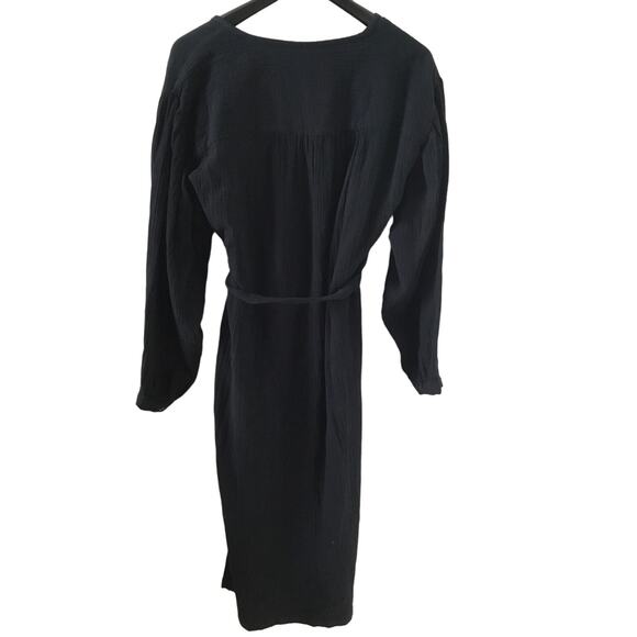 Universal Thread Balloon Long Sleeve Tie-Front Shirtdress w/ Pockets  Blk M New - Picture 3 of 6